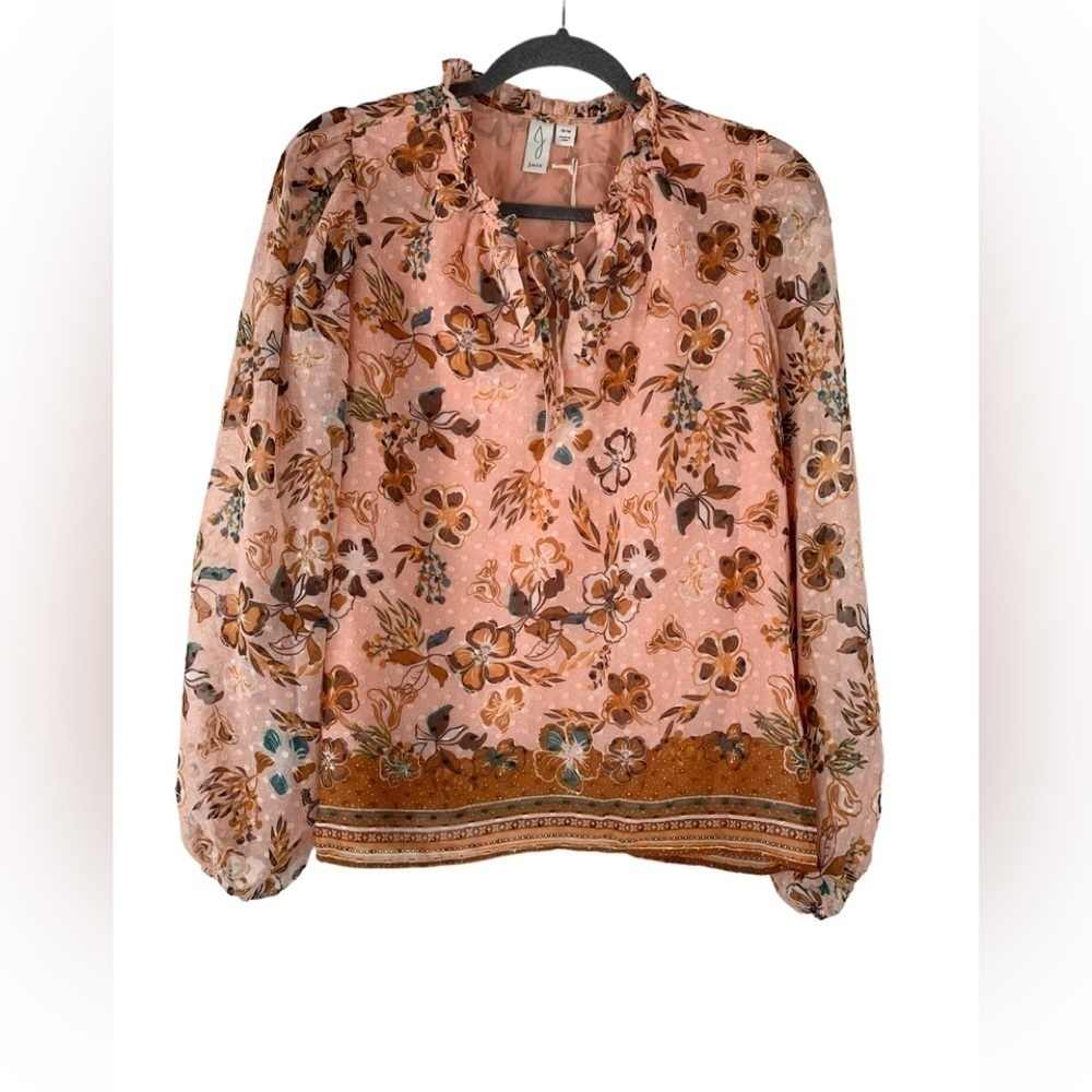 NWT Joie Peach Floral Ruffles Tie Neck Blouse Size M